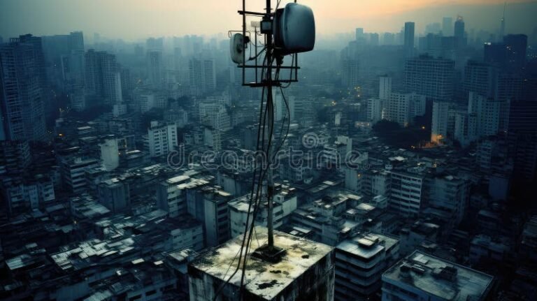 antena de radio en paisaje urbano