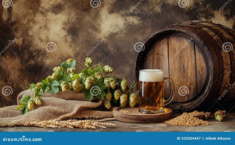 cervezas artesanales variadas con barriles madera