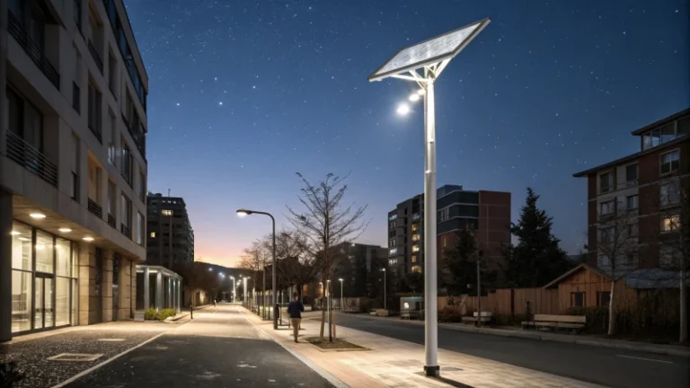 farola led iluminando calle urbana nocturna