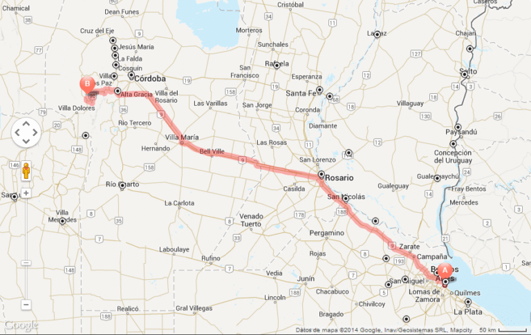 Cuáles son las mejores opciones para ir a Alta Gracia desde Buenos Aires 6 mapa ruta buenos aires a alta gracia