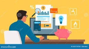 persona pagando factura en linea agua hogar