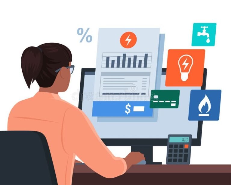 persona pagando factura en linea con computadora