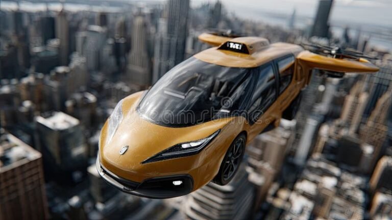 taxi amarillo en ciudad al atardecer