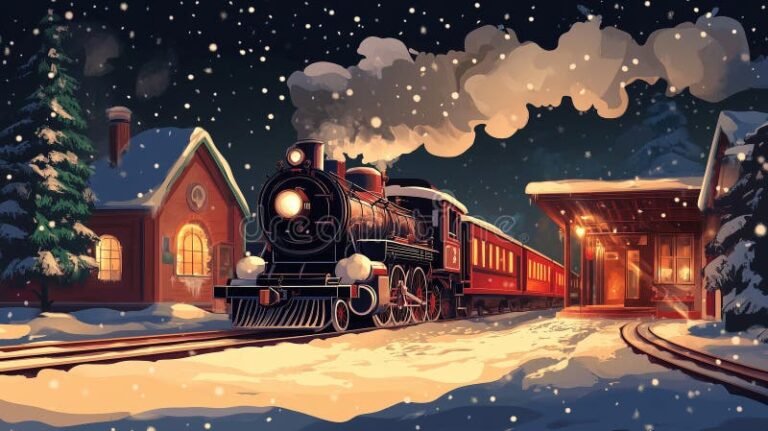 tren antiguo con paisaje biblico al fondo